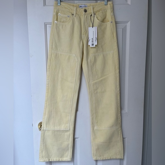 NWT ZARA Mid Rise Patch Pocket Yellow Jeans 2 - Picture 6 of 16